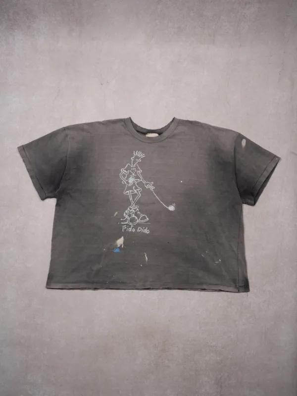 Vintage 80s Sunwashed Grey Fido Dido Cropped Tee (XL) made by Rebalance Vintage