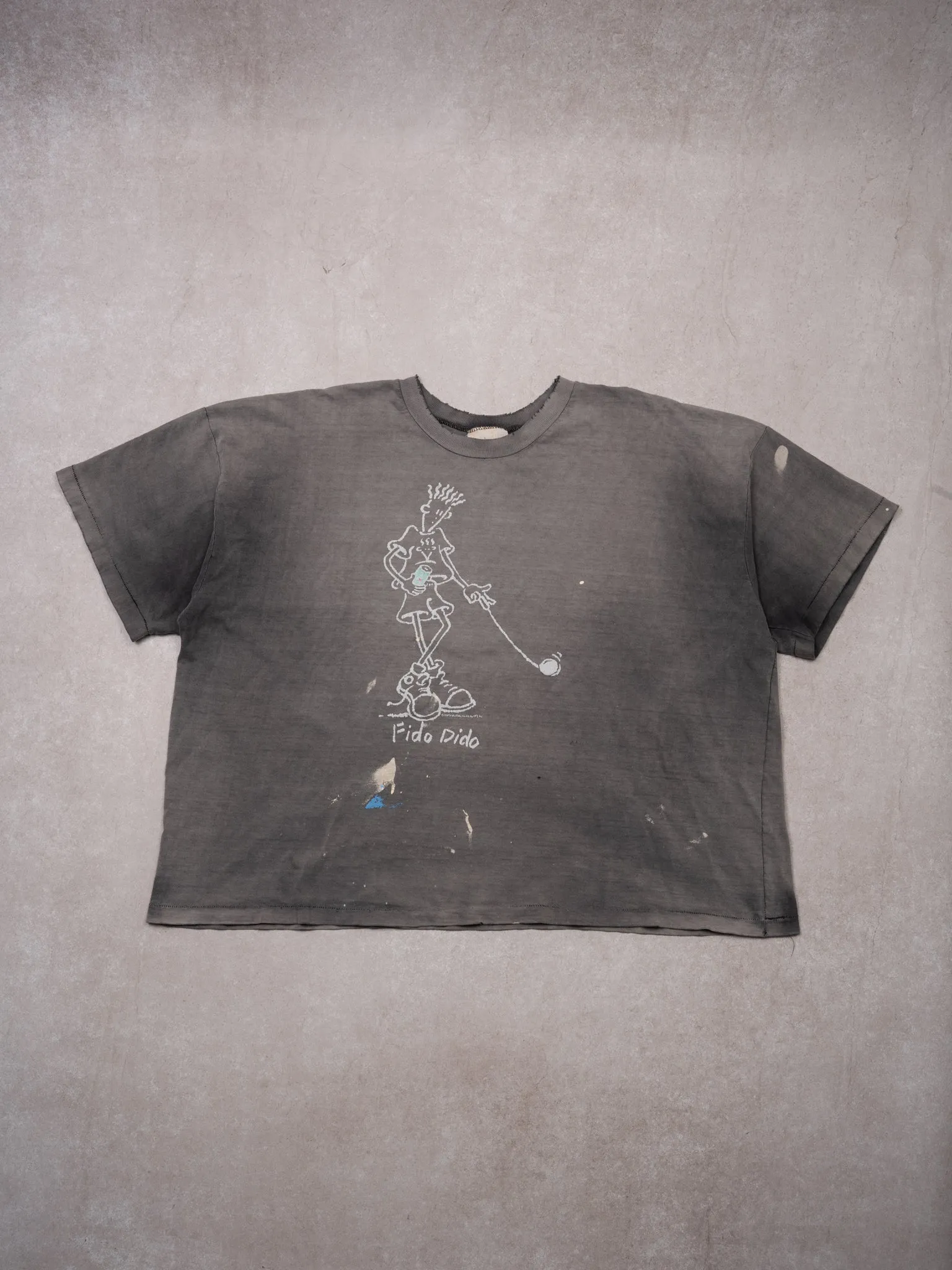 Vintage 80s Sunwashed Grey Fido Dido Cropped Tee (XL) sold by Rebalance Vintage