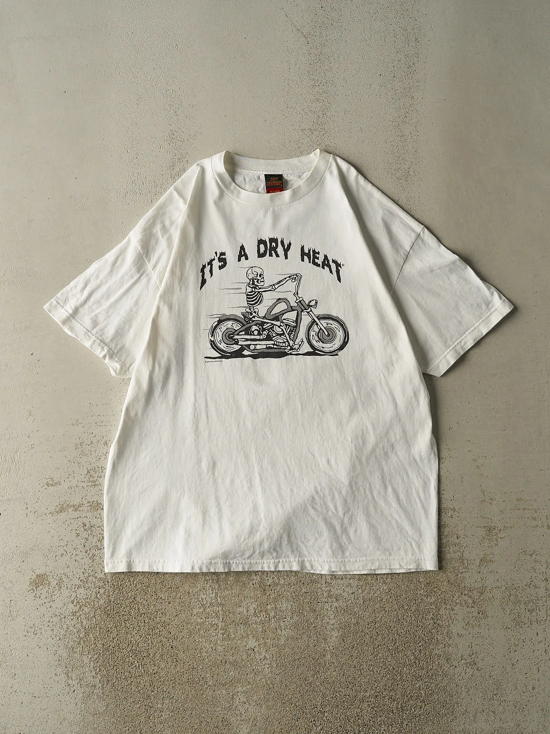 16' White "Its a Dry Heat" Motorcycle Outpost Biker Tee (XL/XXL) sold by Rebalance Vintage