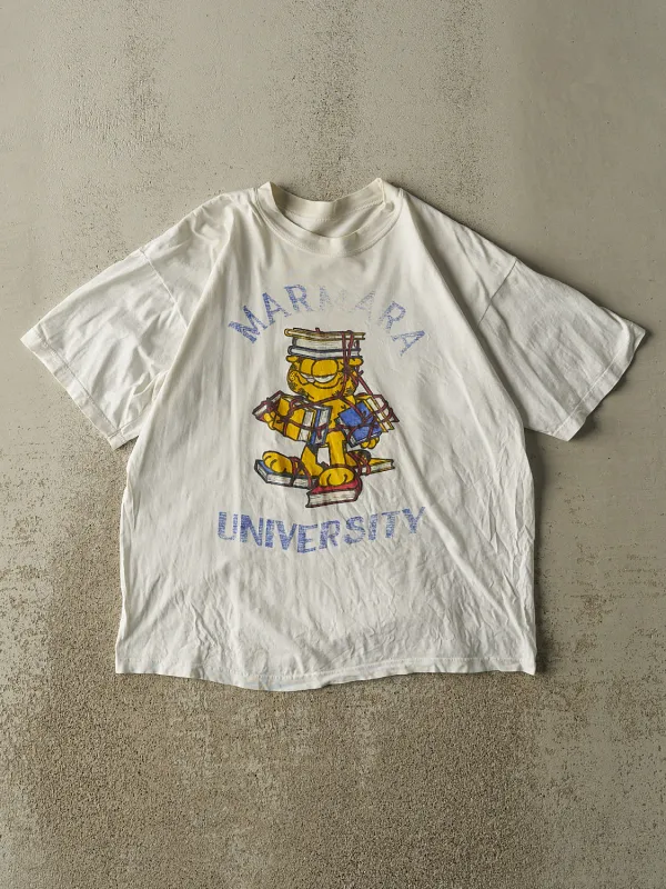 Vintage 80s White Marmara University Garfield Tee (M/L) sold by Rebalance Vintage