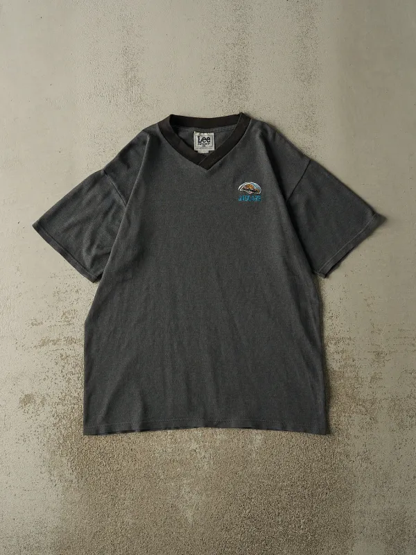 Vintage 90s Charcoal Grey Jacksonville Jaguars Embroidered Tee (L/XL) sold by Rebalance Vintage