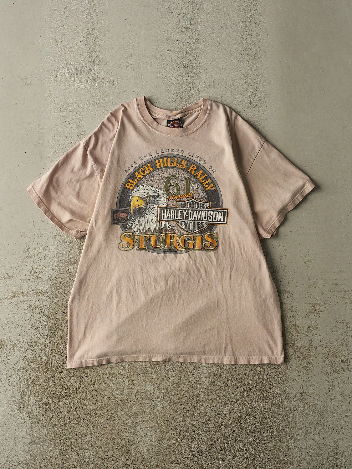 Vintage 01' Beige Harley Davidson Sturgis Tee (L) sold by Rebalance Vintage