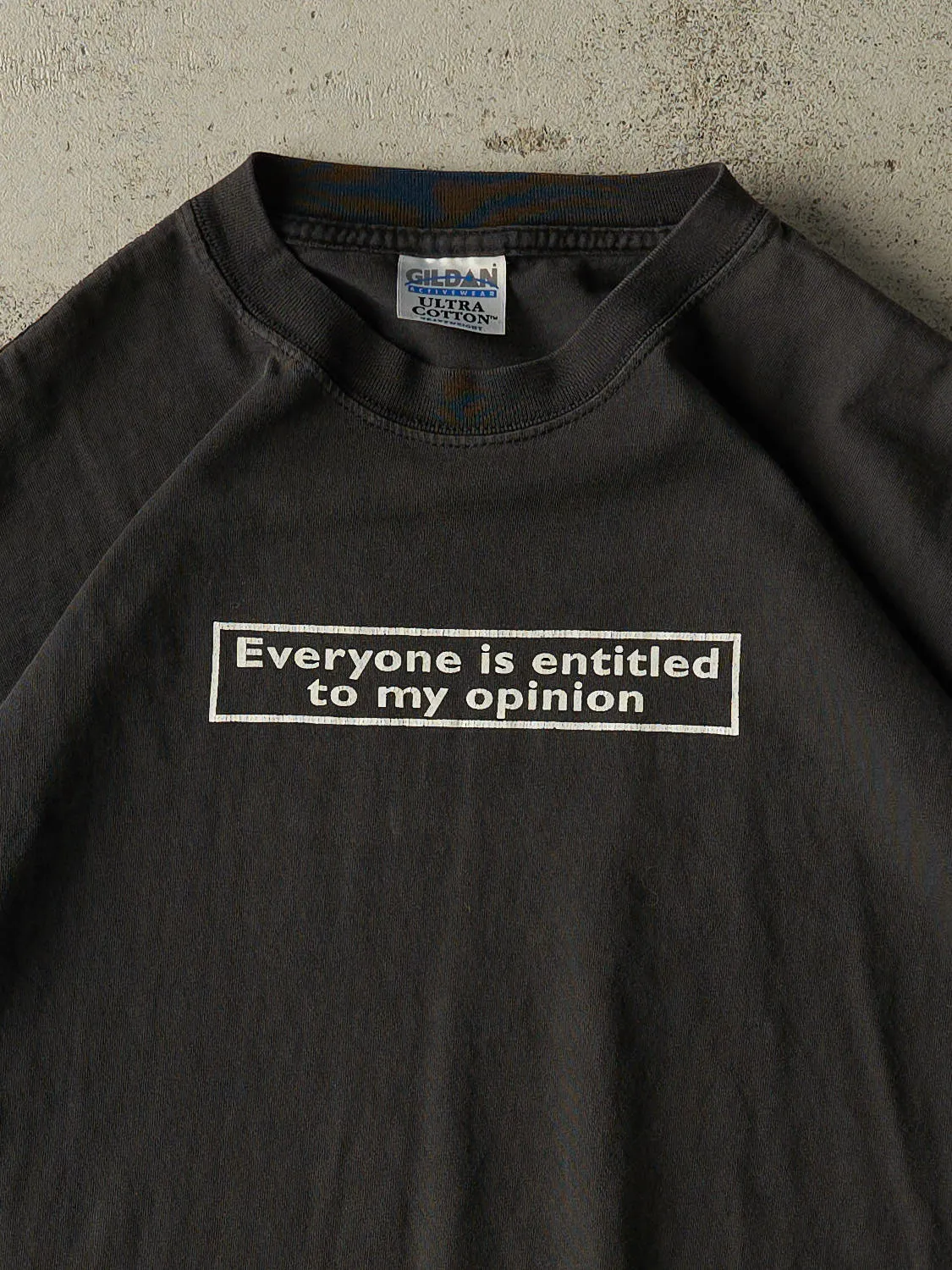 Vintage 90s Black "Entitled To My Opinion" Slogan Tee (L) sold by Rebalance Vintage product image thumbnail 2