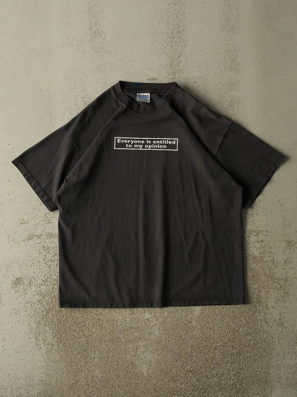 Vintage 90s Black "Entitled To My Opinion" Slogan Tee (L) sold by Rebalance Vintage