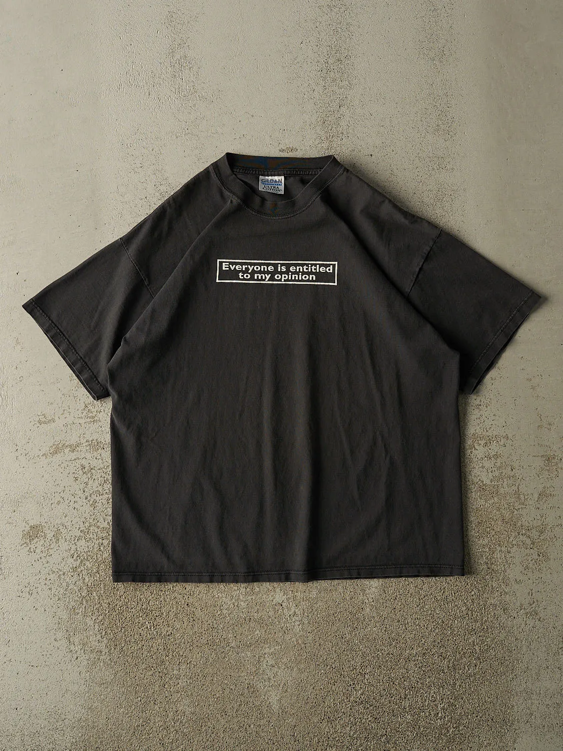 Vintage 90s Black "Entitled To My Opinion" Slogan Tee (L) sold by Rebalance Vintage