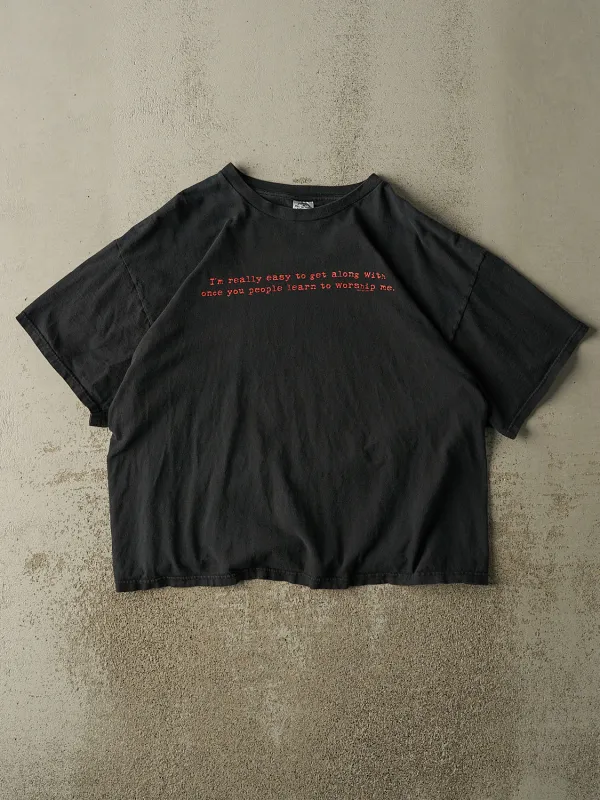 Vintage Y2K Faded Black "Worship Me" Slogan Tee (L/XL) sold by Rebalance Vintage