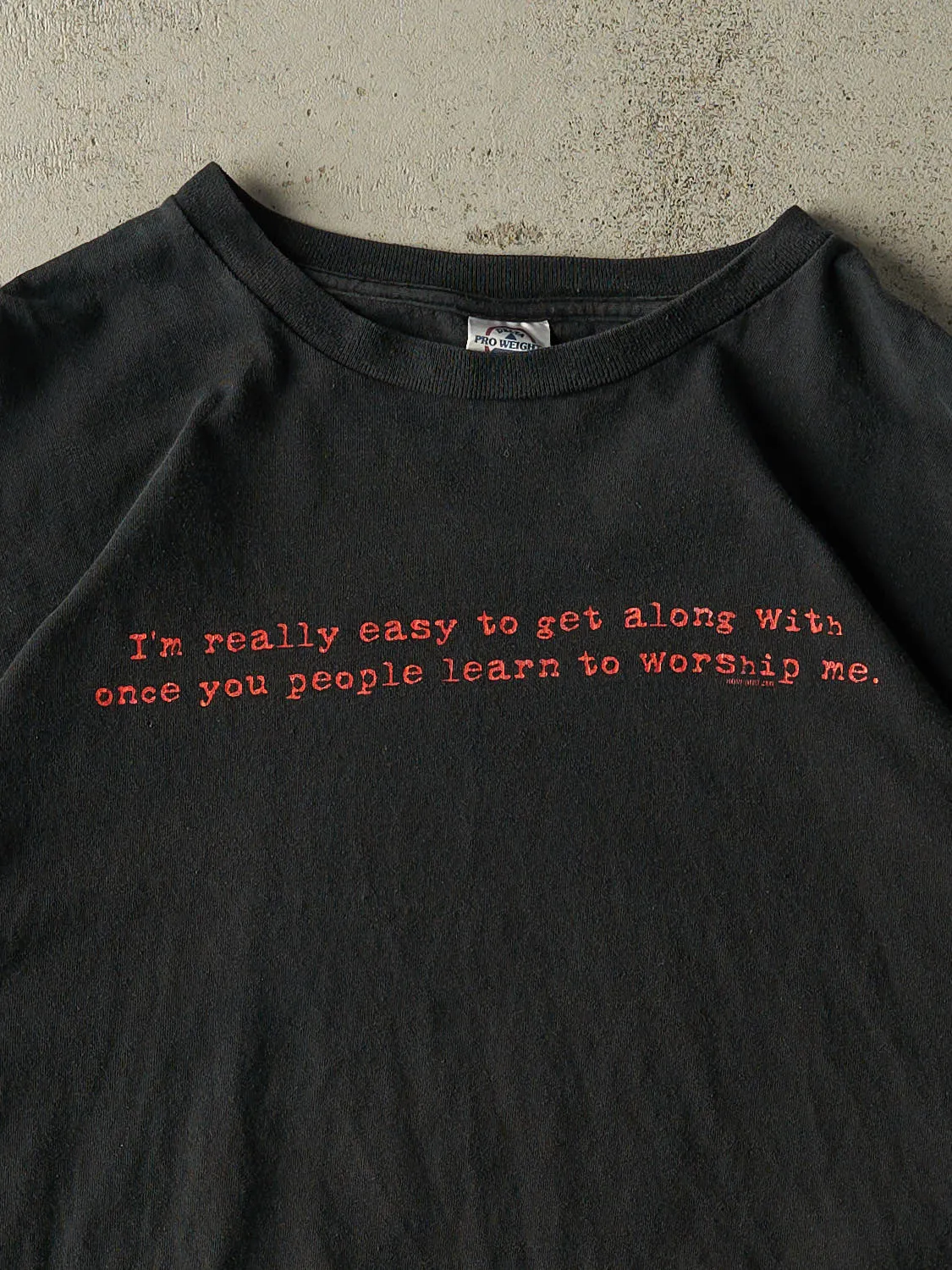 Vintage Y2K Faded Black "Worship Me" Slogan Tee (L/XL) sold by Rebalance Vintage product image thumbnail 2