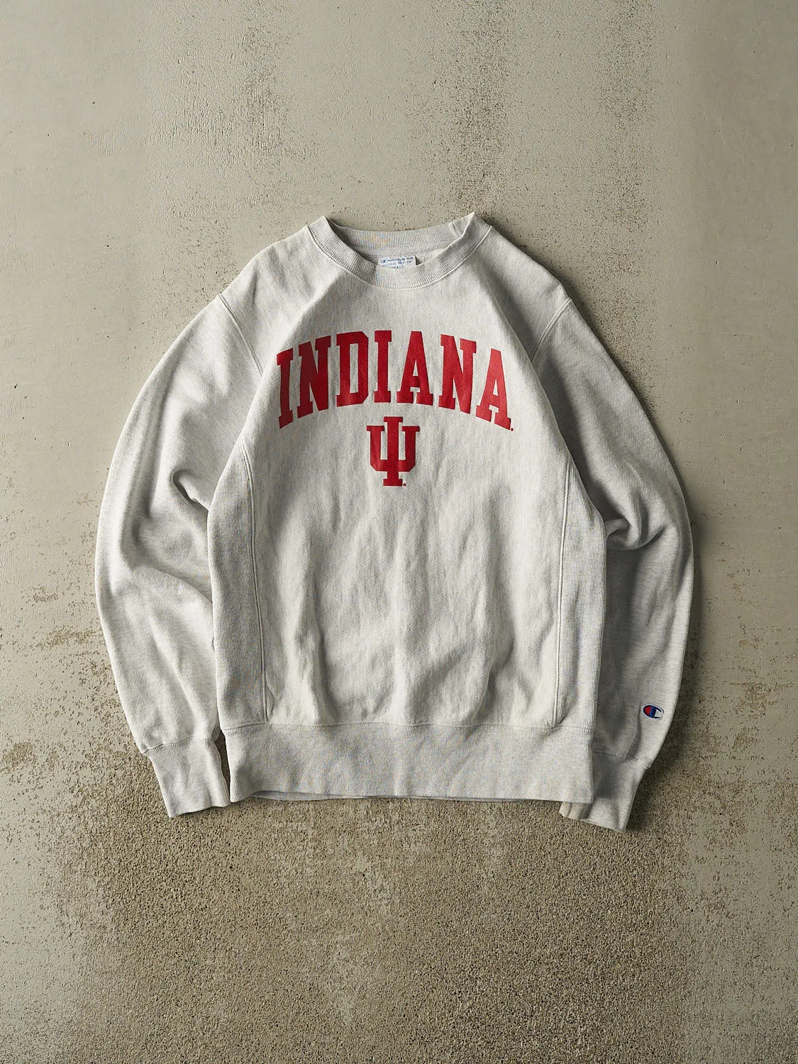 Vintage 90s Heather Grey Champion Reverse Weave Indiana University Crewneck (S) sold by Rebalance Vintage