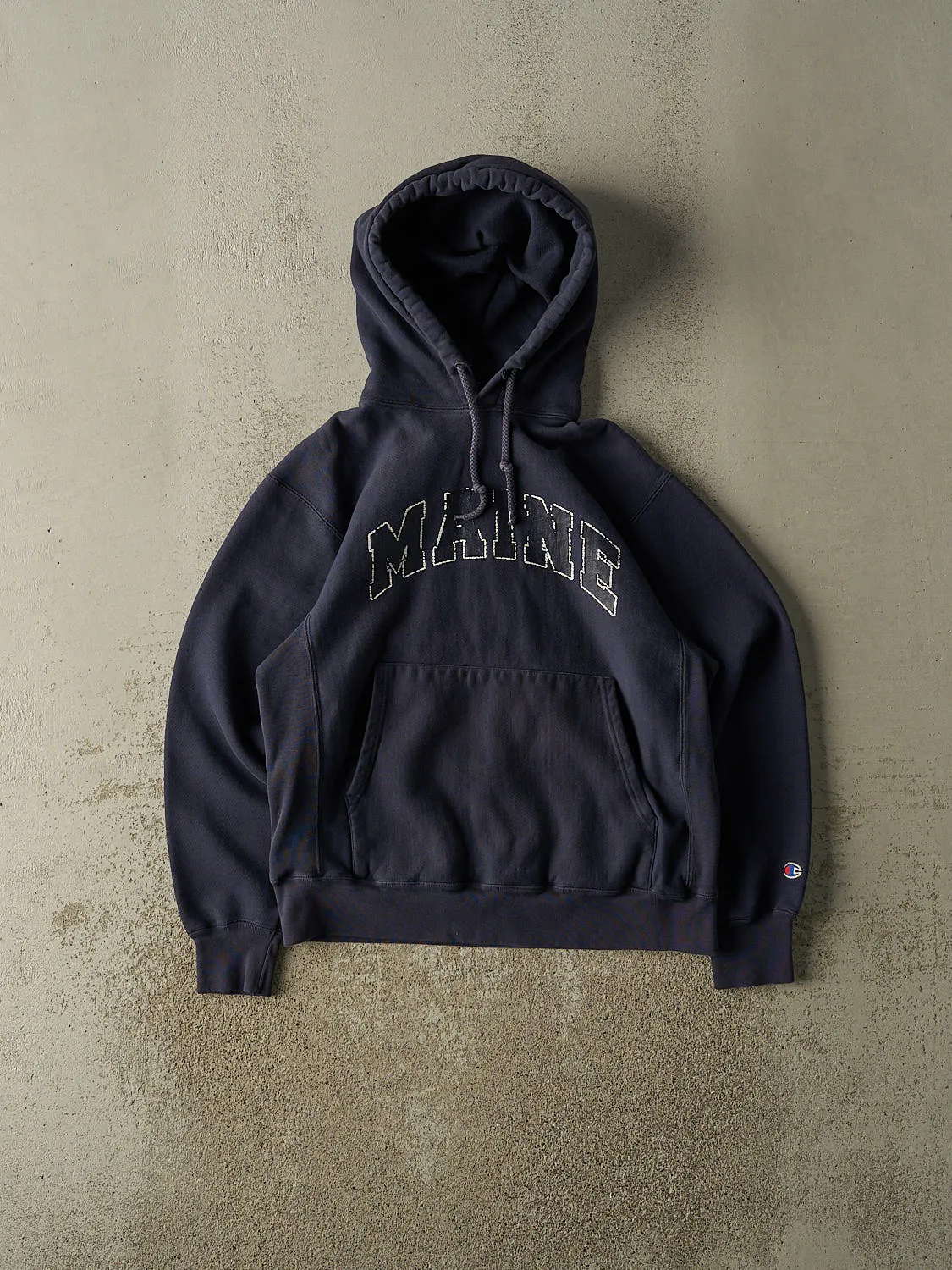 Vintage 90s Navy Blue Champion Reverse Weave Maine Hoodie (S/M) sold by Rebalance Vintage
