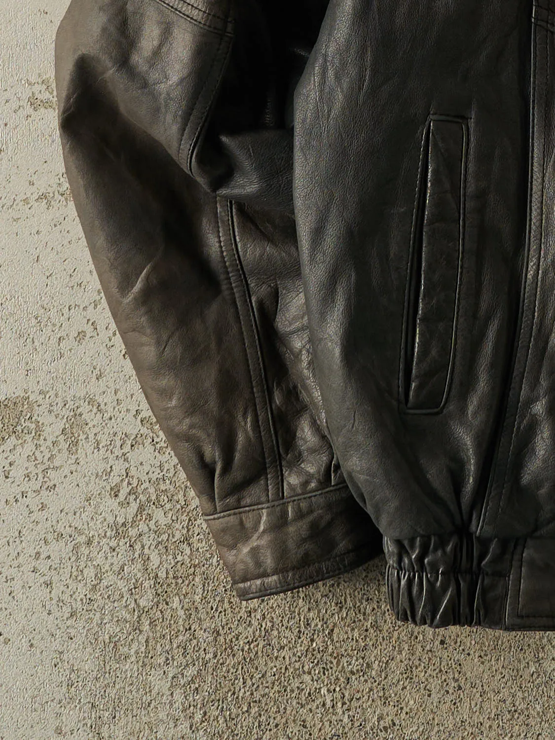 Vintage 90s Sun Faded Black Leather Bomber Jacket (M) sold by Rebalance Vintage product image thumbnail 3