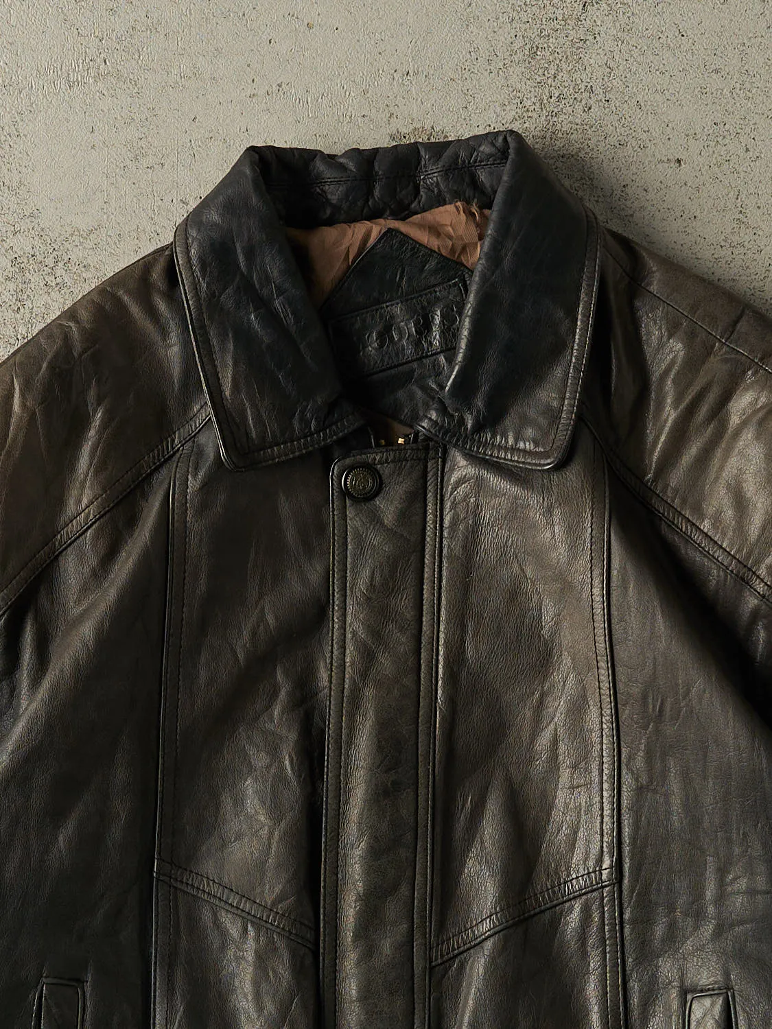 Vintage 90s Sun Faded Black Leather Bomber Jacket (M) sold by Rebalance Vintage product image thumbnail 2