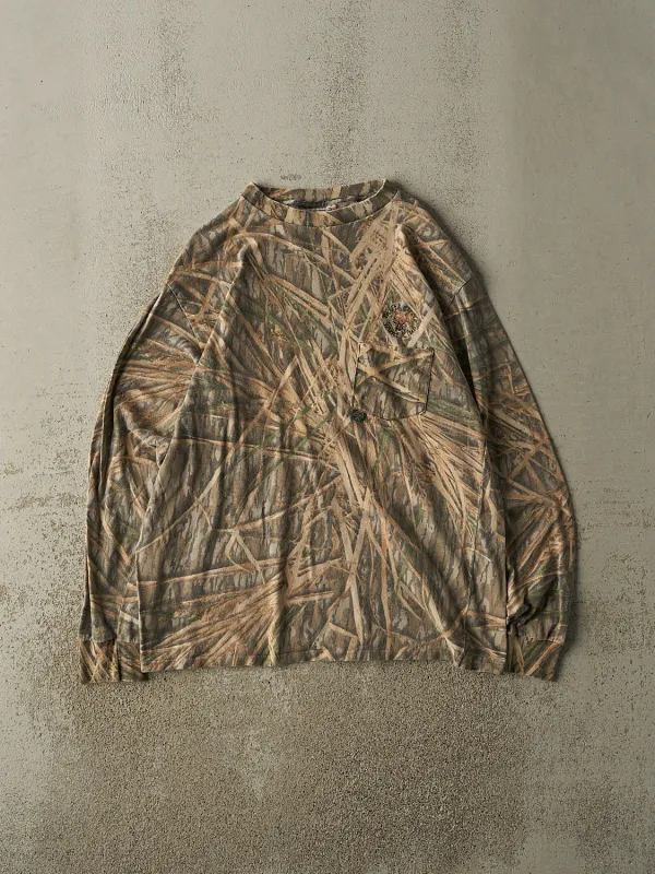 Vintage 90s Camo Mossy Oak Embroidered Pocket Long Sleeve (L) sold by Rebalance Vintage