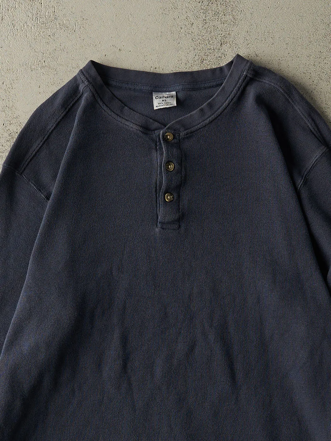 Vintage 90s Navy Blue Carhartt Thermal Quarter Button Long Sleeve (L/XL) sold by Rebalance Vintage product image thumbnail 2