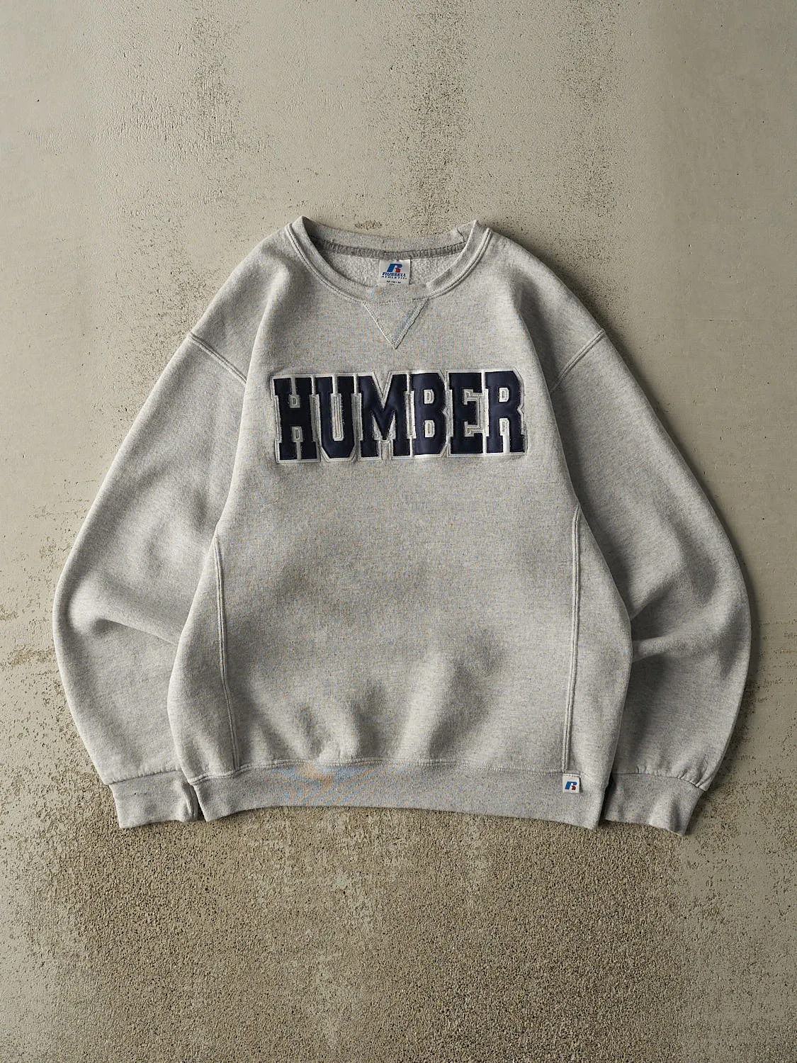 Vintage Y2K Heather Grey Russell Athletic Humber Crewneck (S/M) sold by Rebalance Vintage