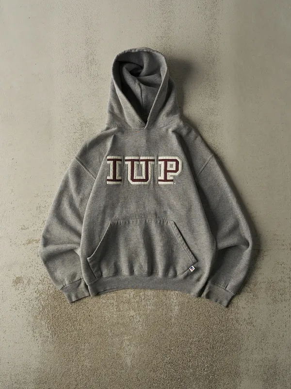 Vintage 90s Grey Russell Athletic IUP Embroidered Hoodie (XS/S) sold by Rebalance Vintage