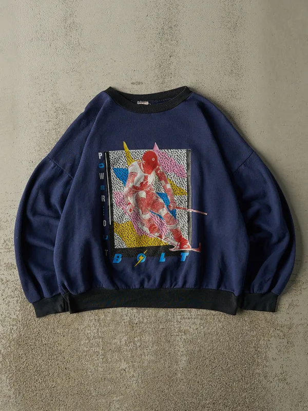 Vintage 80s Navy Blue Power Out Ski Crewneck (XS/S) sold by Rebalance Vintage