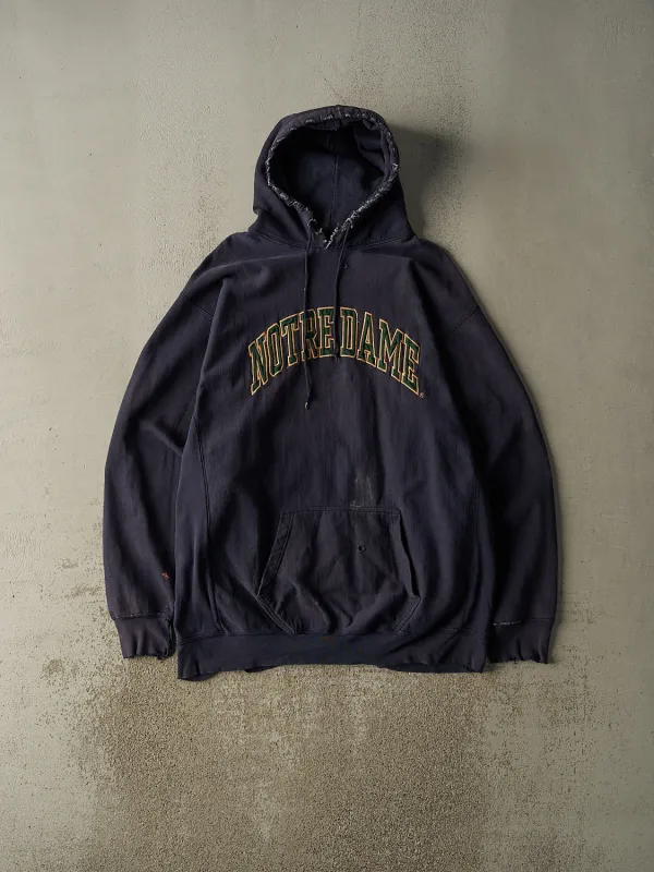 Vintage 90s Sun Faded Navy University of Notre Dame Embroidered Hoodie (XXL) sold by Rebalance Vintage