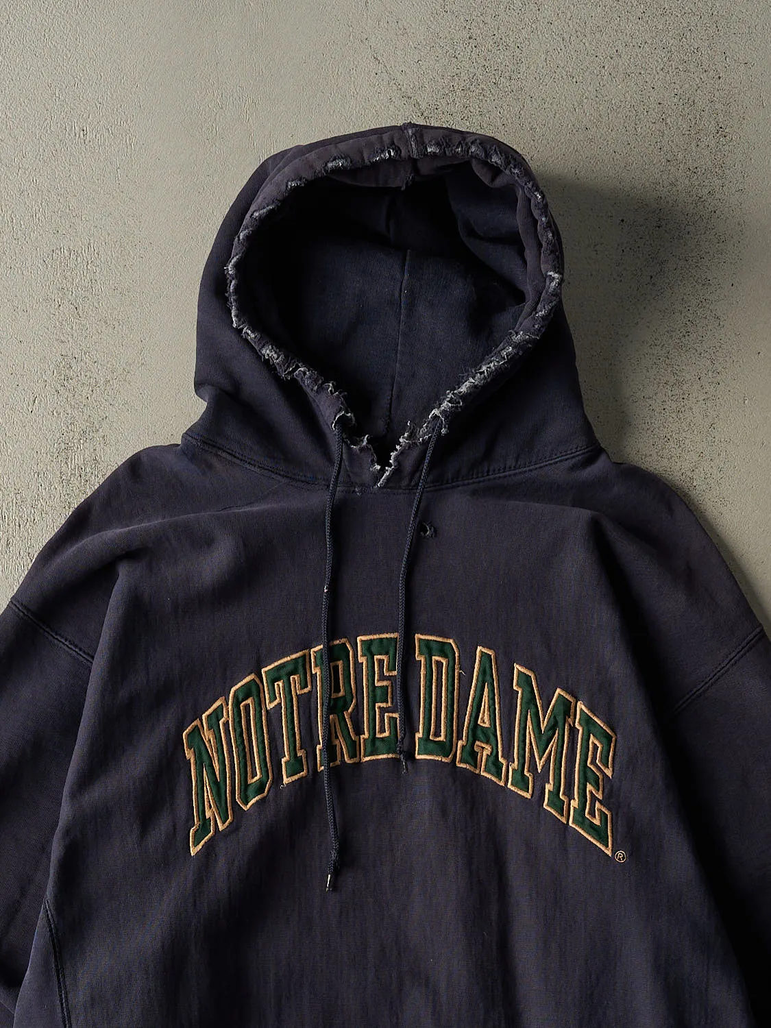 Vintage 90s Sun Faded Navy University of Notre Dame Embroidered Hoodie (XXL) sold by Rebalance Vintage product image thumbnail 2