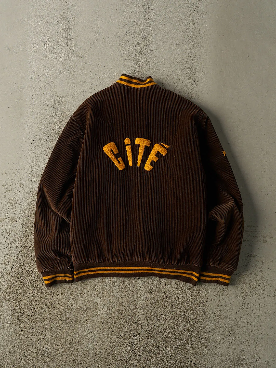 Vintage 70s Brown Cité Des Jeunes Corduroy Embroidered Varsity Jacket (S/M) sold by Rebalance Vintage product image thumbnail 2