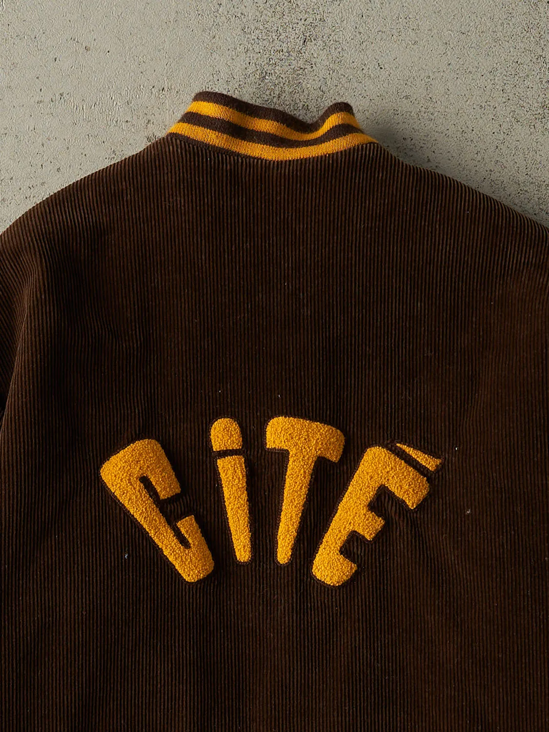 Vintage 70s Brown Cité Des Jeunes Corduroy Embroidered Varsity Jacket (S/M) sold by Rebalance Vintage product image thumbnail 4