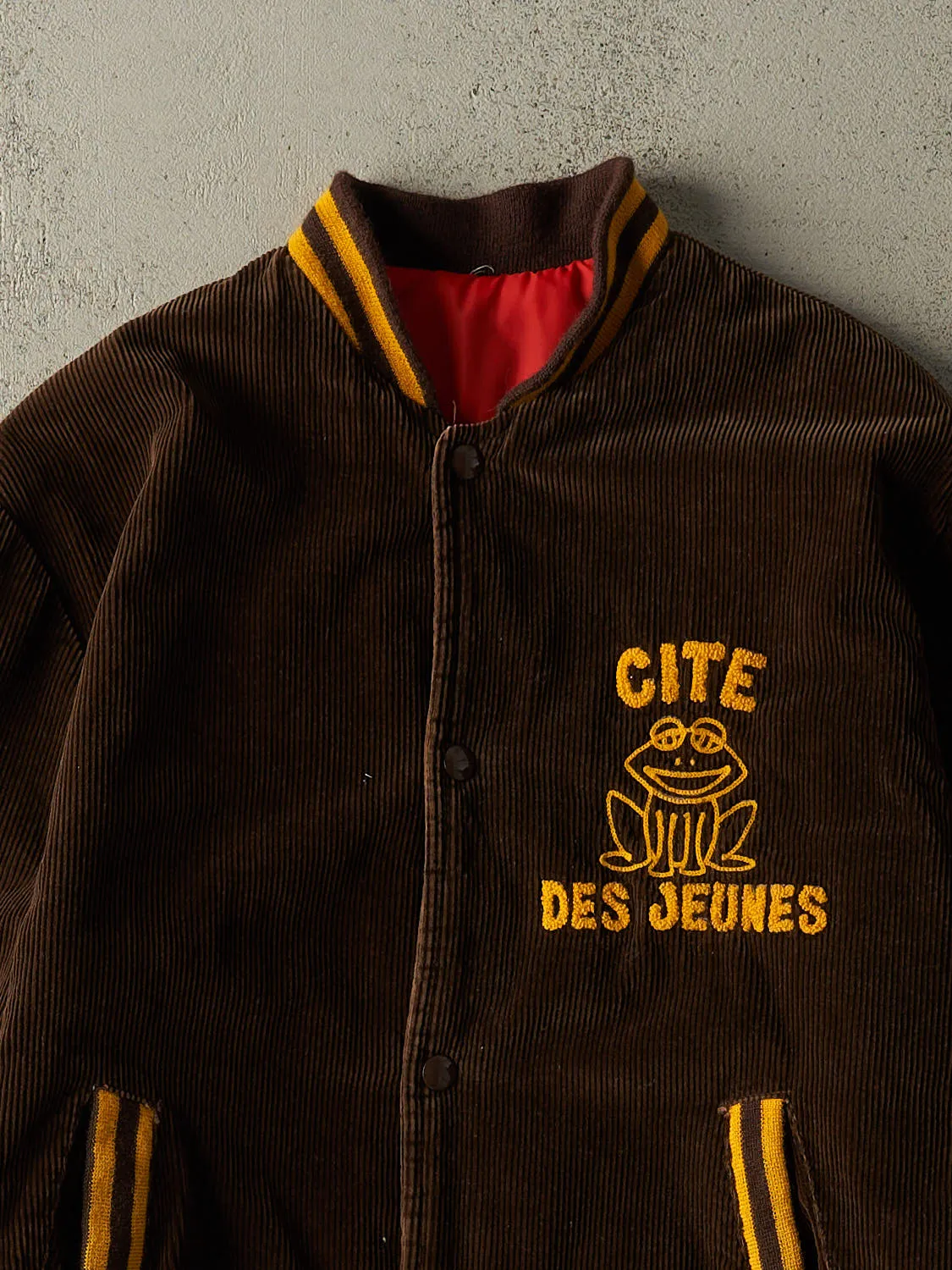Vintage 70s Brown Cité Des Jeunes Corduroy Embroidered Varsity Jacket (S/M) sold by Rebalance Vintage product image thumbnail 3