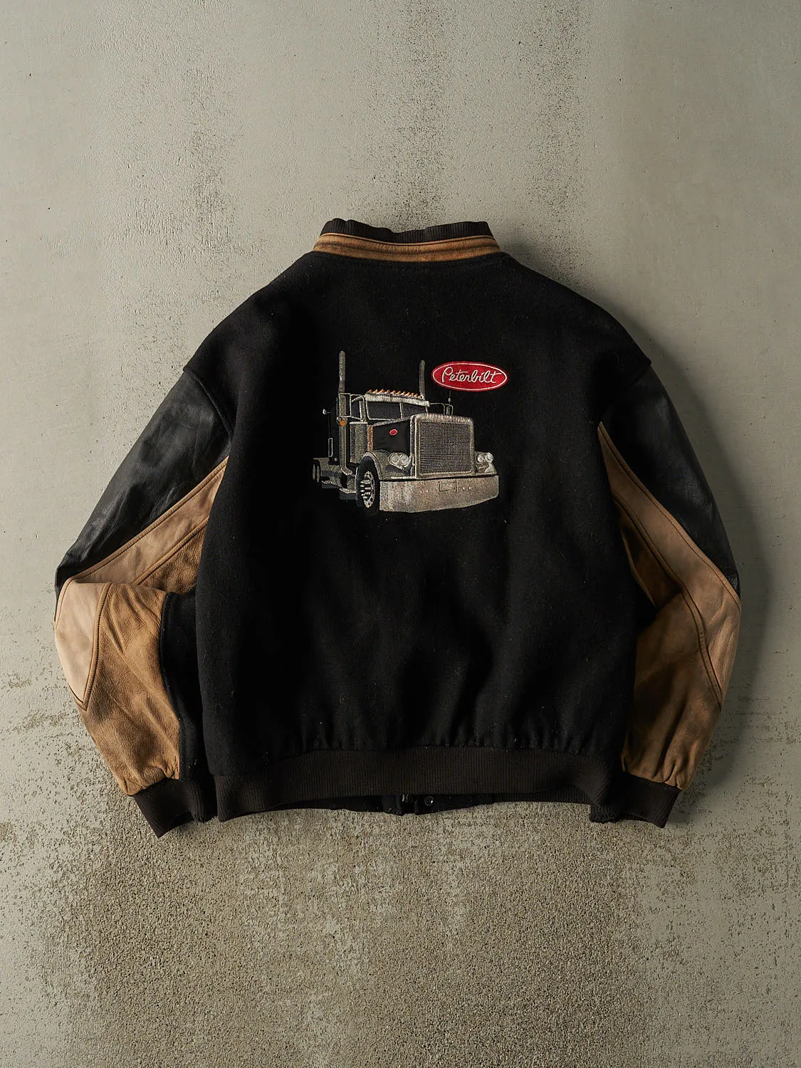 Vintage 90s Black Peterbilt Embroidered Varsity Jacket (L) sold by Rebalance Vintage product image thumbnail 2