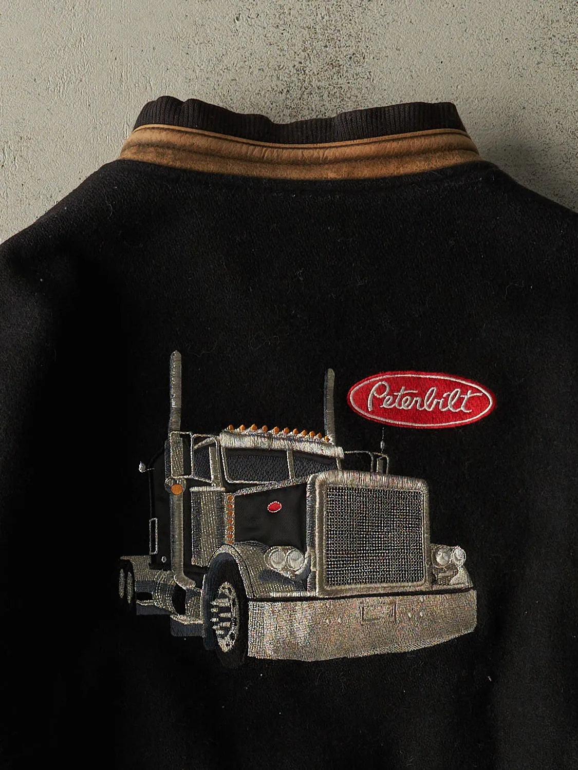 Vintage 90s Black Peterbilt Embroidered Varsity Jacket (L) sold by Rebalance Vintage product image thumbnail 4
