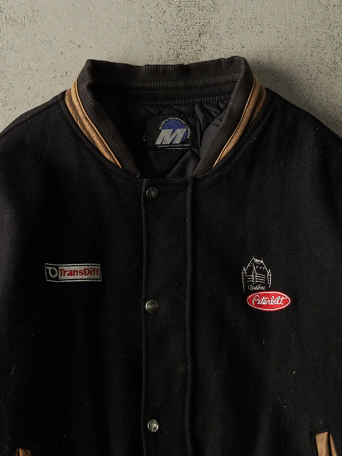 Vintage 90s Black Peterbilt Embroidered Varsity Jacket (L) sold by Rebalance Vintage product image thumbnail 3