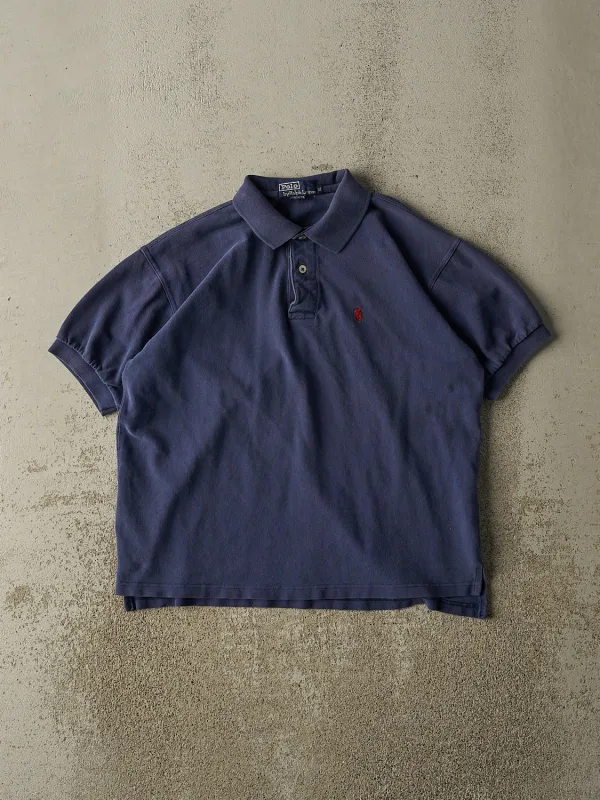 Vintage 90s Navy Blue Polo Embroidered Quarter Button Tee (S/M) sold by Rebalance Vintage