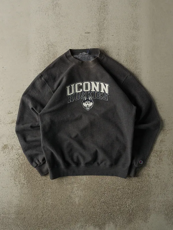 Vintage Y2K Charcoal Grey Champion University of Connecticut Huskies Crewneck (S/M) sold by Rebalance Vintage