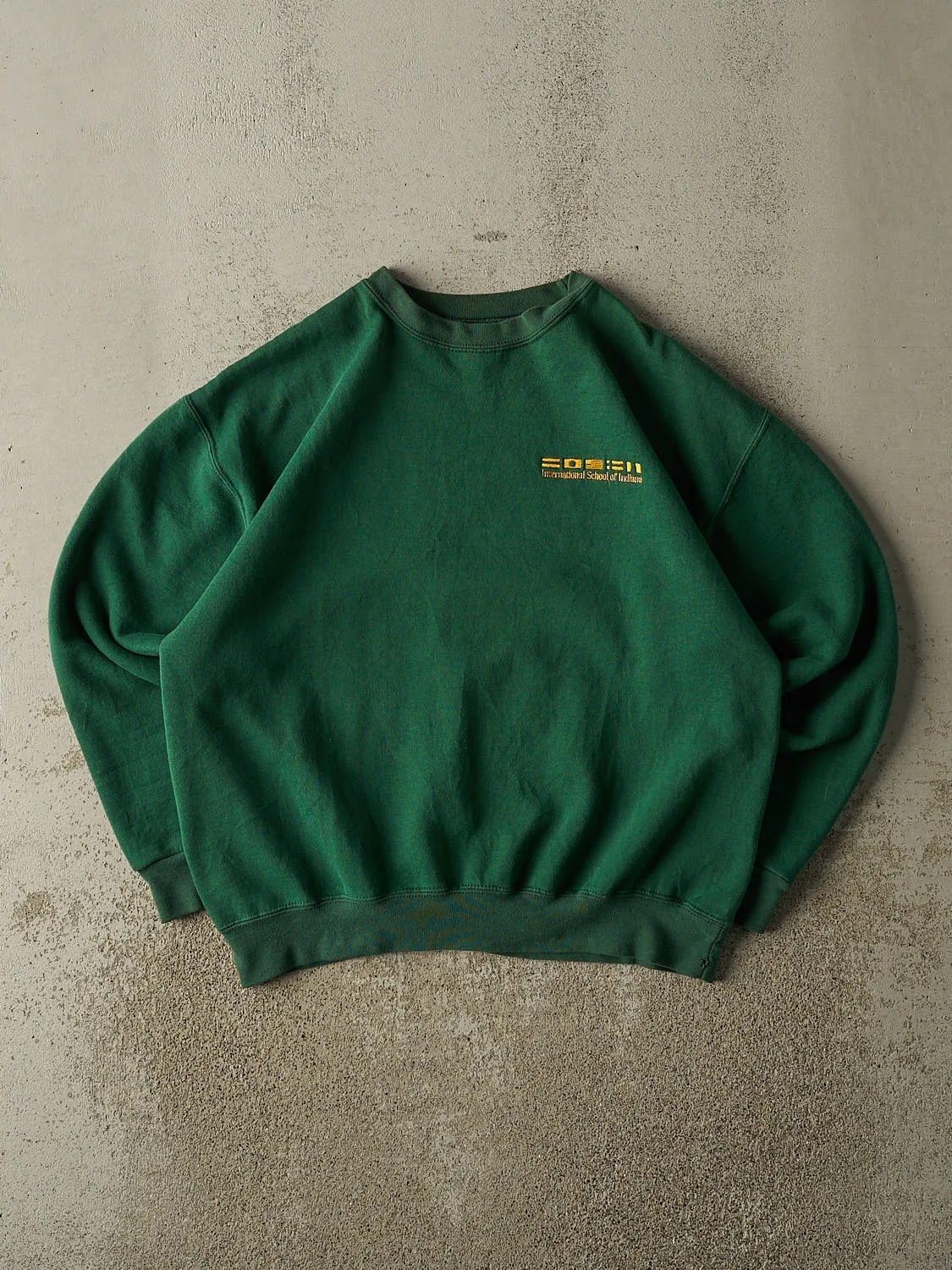 Vintage 90s Green International School of Indiana Crewneck (M/L) sold by Rebalance Vintage