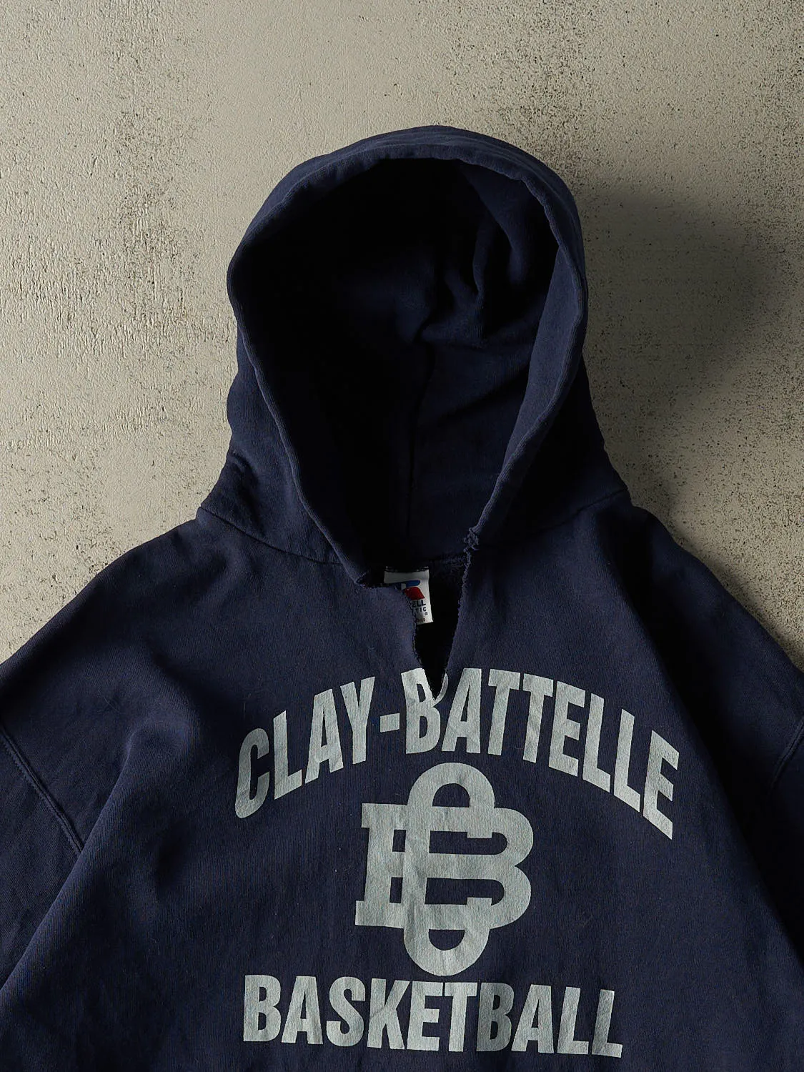 Vintage 90s Navy Blue Russell Athletic Clay-Batelle Basketball Hoodie (L) sold by Rebalance Vintage product image thumbnail 2