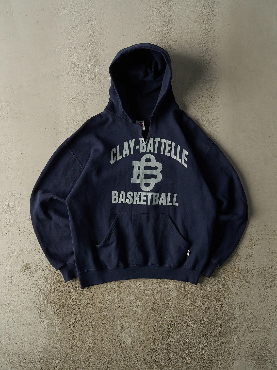 Vintage 90s Navy Blue Russell Athletic Clay-Batelle Basketball Hoodie (L) sold by Rebalance Vintage