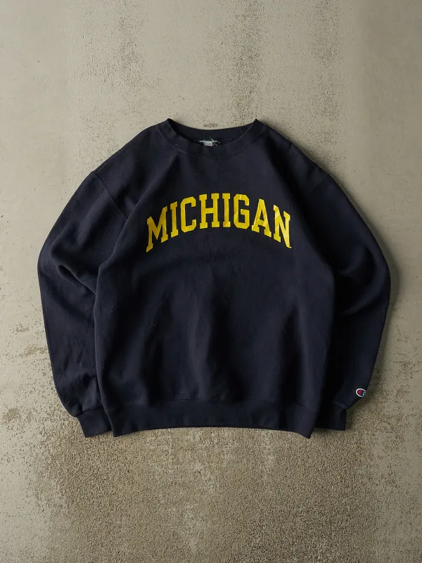 Vintage 90s Navy Blue Champion University of Michigan Crewneck (S/M) sold by Rebalance Vintage