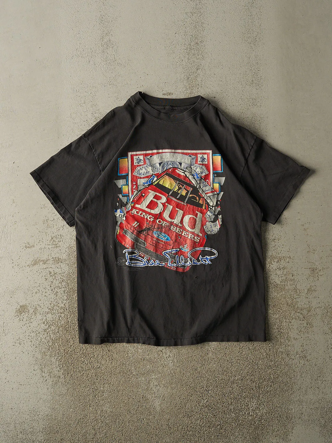 Vintage 92' Faded Black Budweiser Bill Elliot Nascar Tee (L/XL) sold by Rebalance Vintage