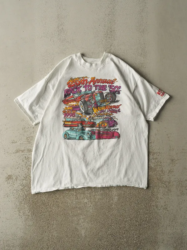 Vintage 98' White "Back to the 50's" Car Tee (L/XL) sold by Rebalance Vintage