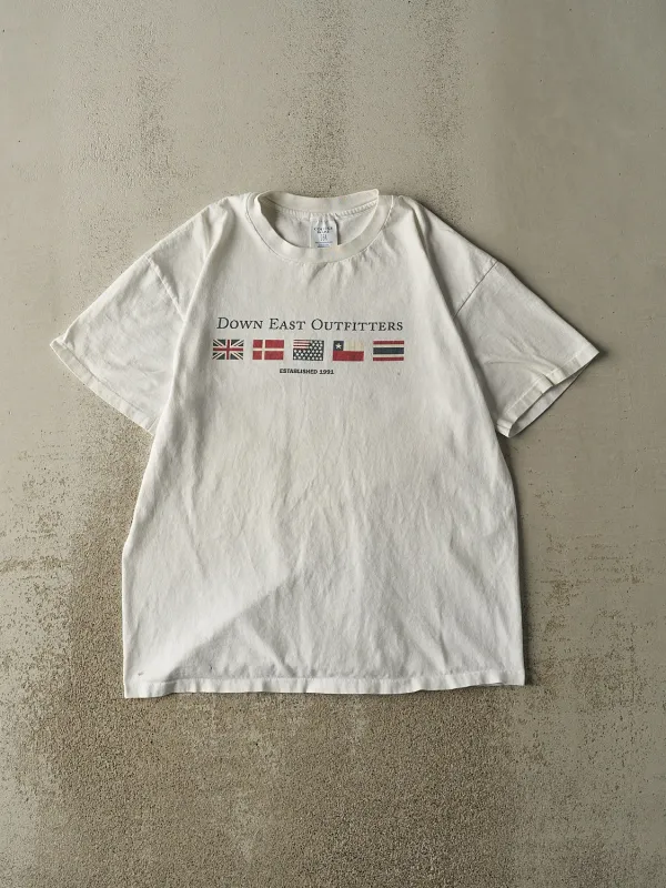 Vintage 90s White Down East Outfitters Single Stitch Tee (L/XL) sold by Rebalance Vintage