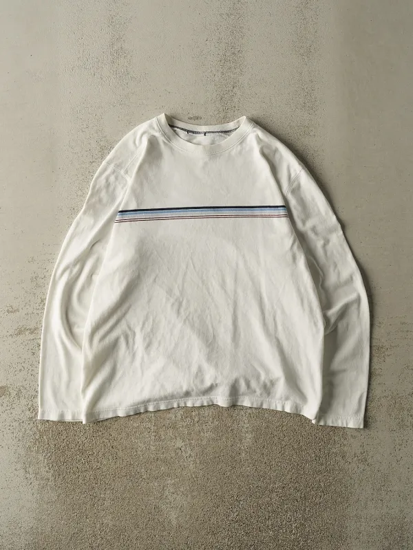 Vintage 90s White Striped Long Sleeve (L) sold by Rebalance Vintage