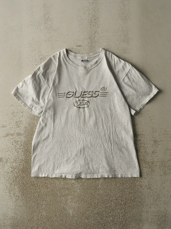 Vintage 90s Heather Grey Guess Embroidered Tee (L) sold by Rebalance Vintage