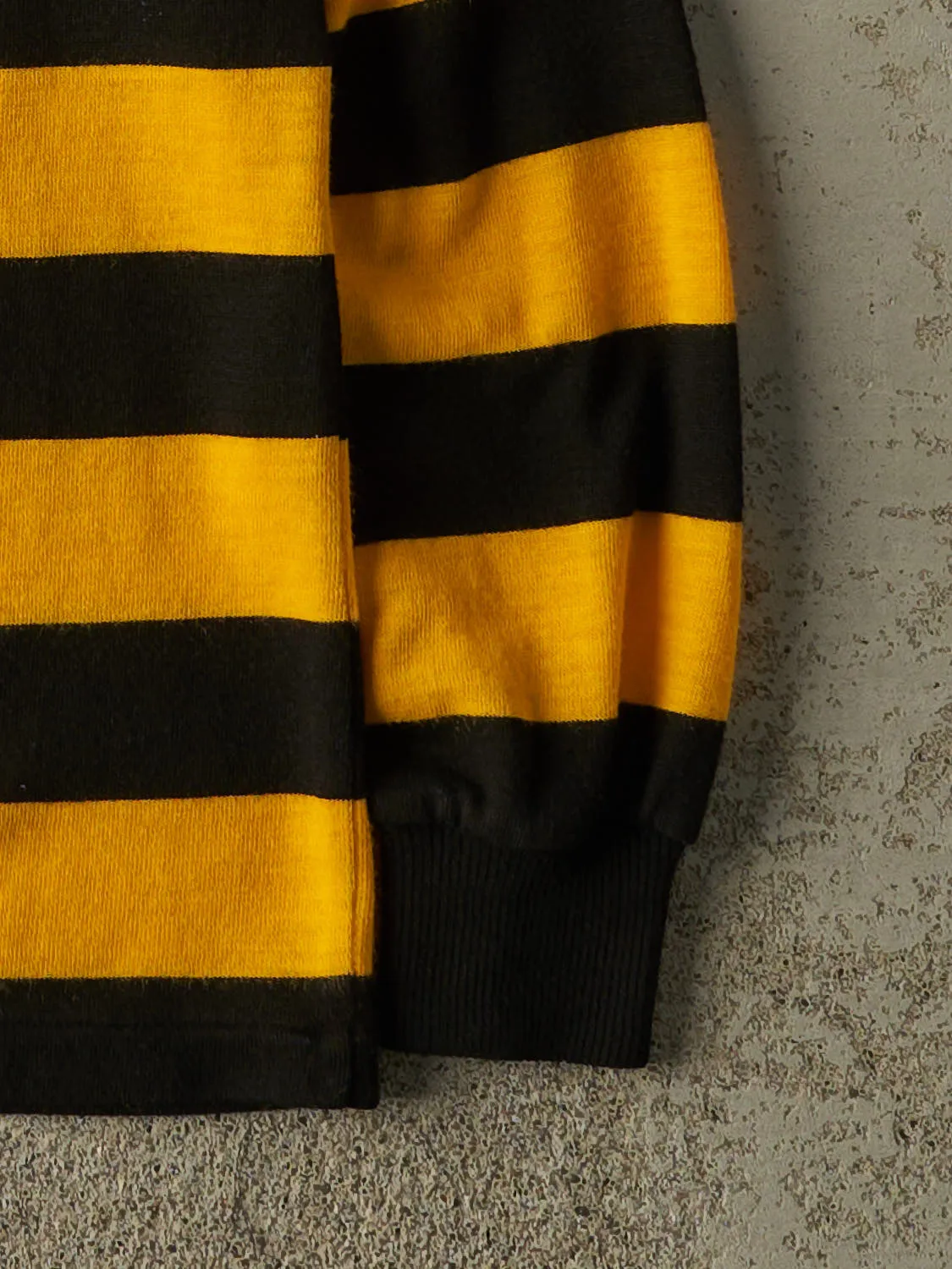 Vintage 90s Yellow & Black Striped Quarter Button Long Sleeve (S/M) sold by Rebalance Vintage product image thumbnail 4
