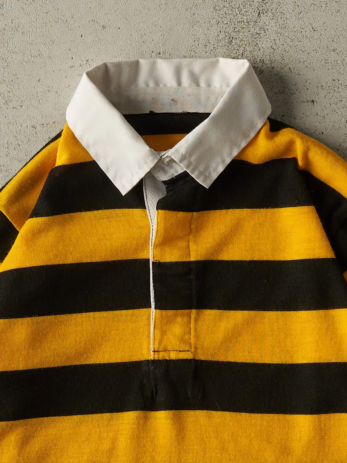 Vintage 90s Yellow & Black Striped Quarter Button Long Sleeve (S/M) sold by Rebalance Vintage product image thumbnail 2