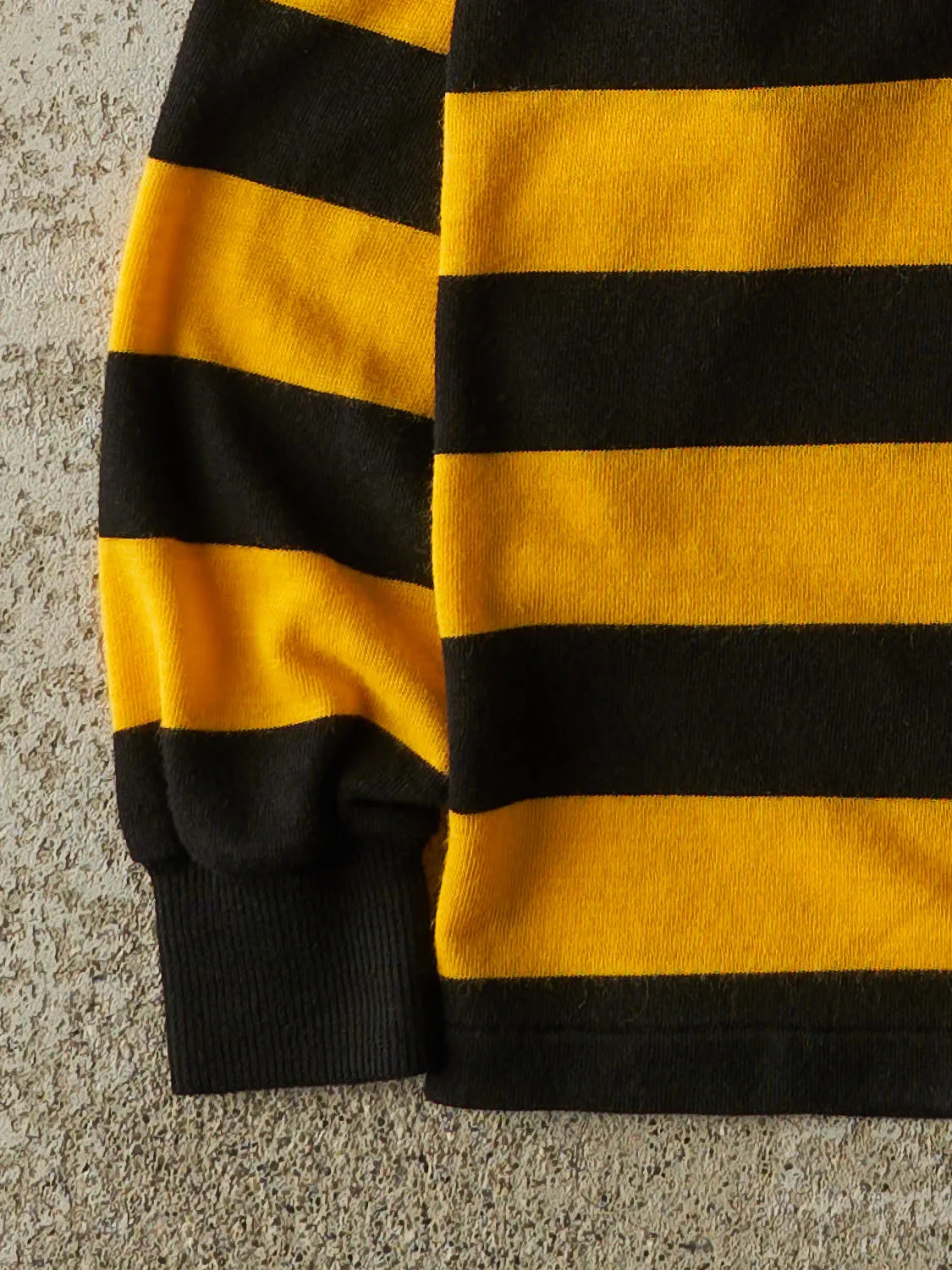 Vintage 90s Yellow & Black Striped Quarter Button Long Sleeve (S/M) sold by Rebalance Vintage product image thumbnail 3