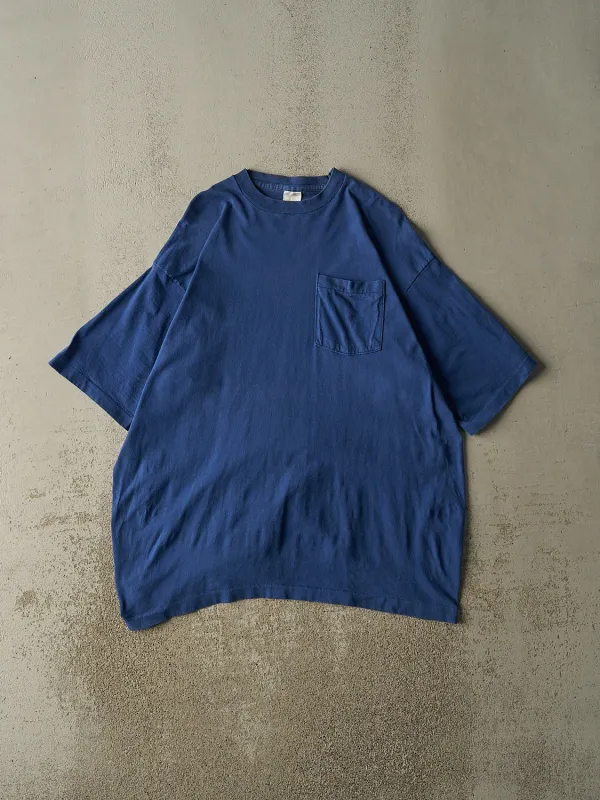 Vintage 80s Blue Blank Pocket Single Stitch Tee (XL) sold by Rebalance Vintage