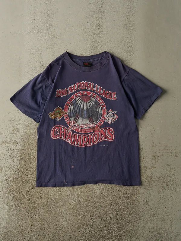 Vintage 96' Sun Faded Navy Atlanta Braves NL Champions Tee (L) sold by Rebalance Vintage