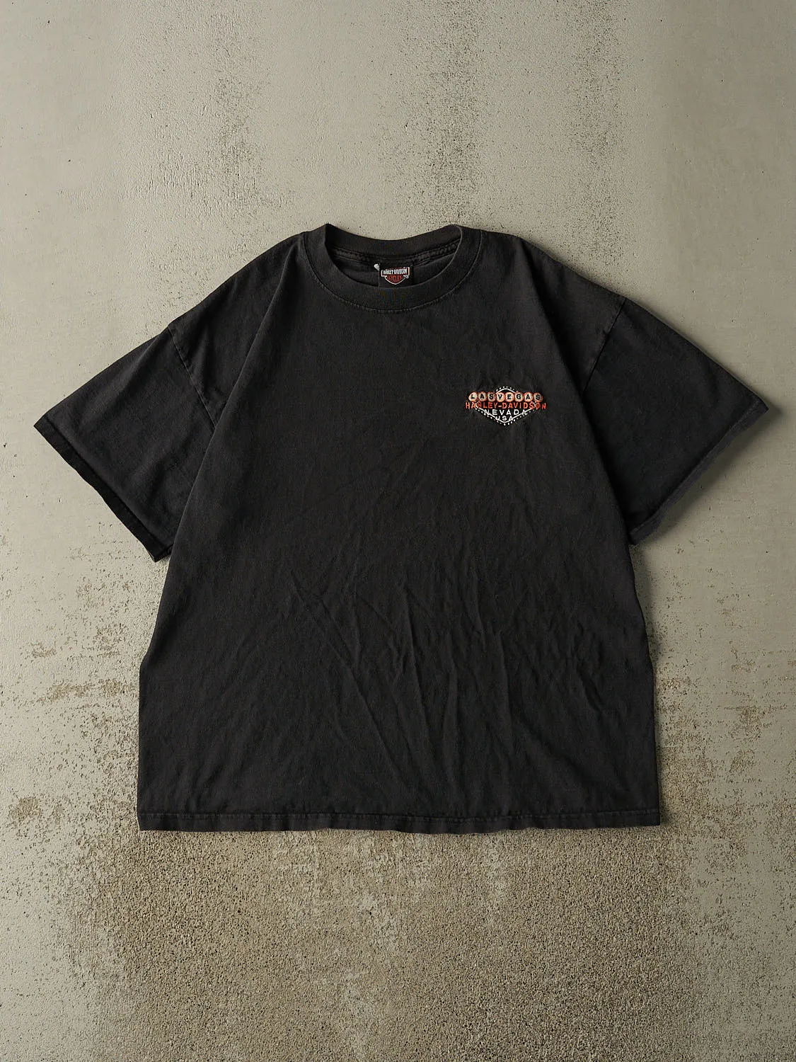 Vintage 90s Black Harley Davidson Las Vegas Embroidered Tee (L/XL) sold by Rebalance Vintage