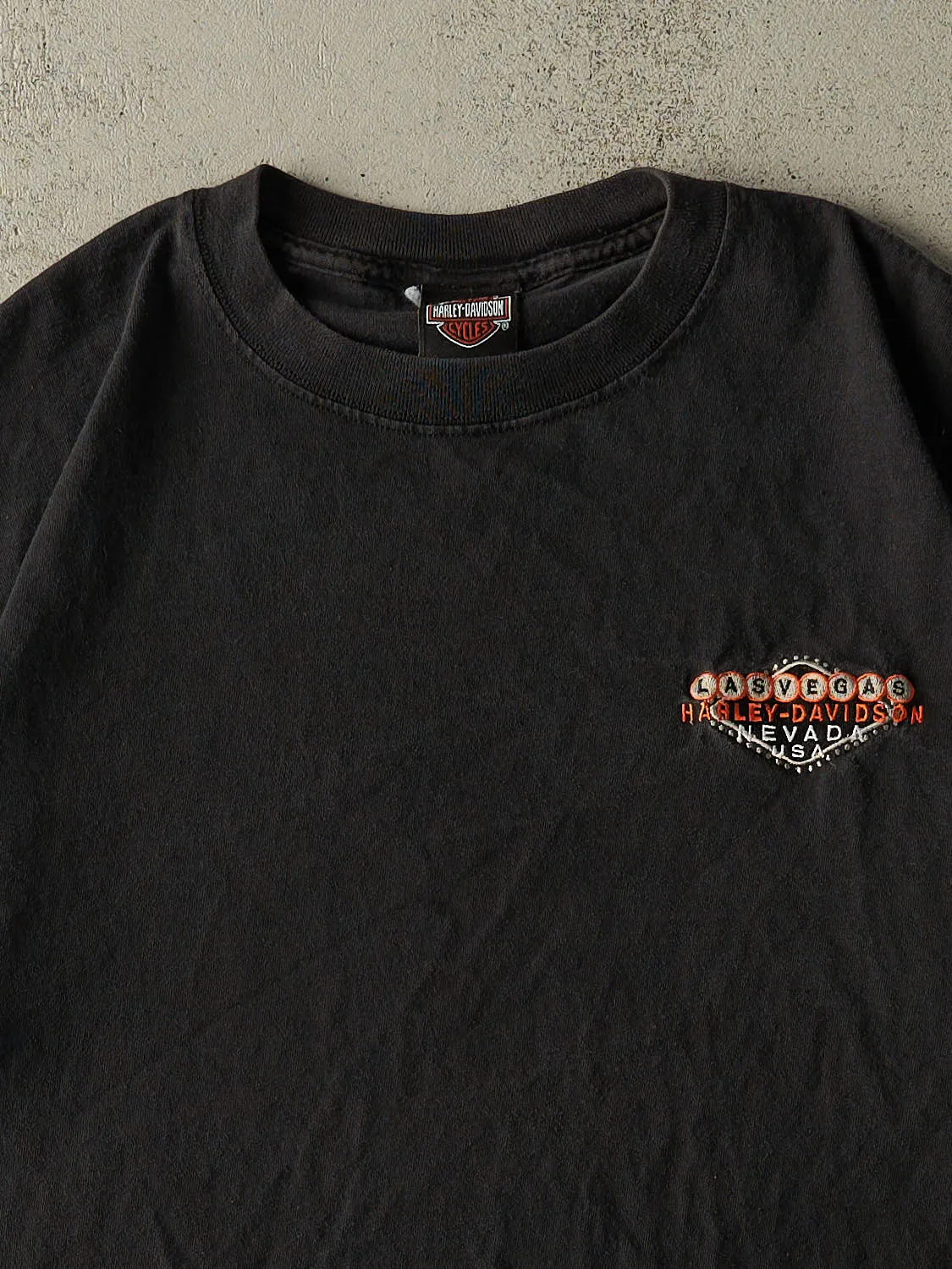 Vintage 90s Black Harley Davidson Las Vegas Embroidered Tee (L/XL) sold by Rebalance Vintage product image thumbnail 2