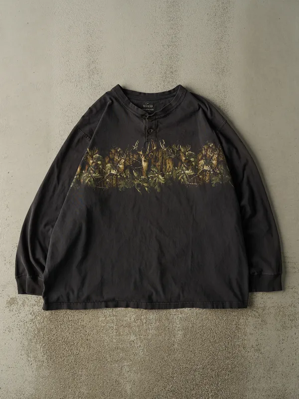 Vintage Y2K Faded Black Nature Quarter Button Long Sleeve (XXL) made by Rebalance Vintage