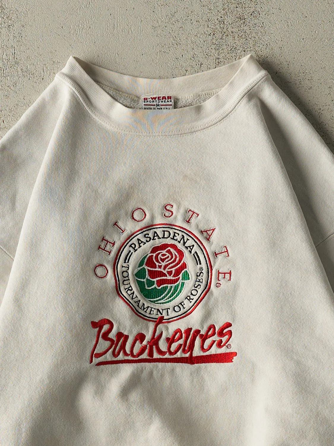 Vintage 80s White Ohio State University Rose Bowl Embroidered Crewneck (XS) sold by Rebalance Vintage product image thumbnail 2