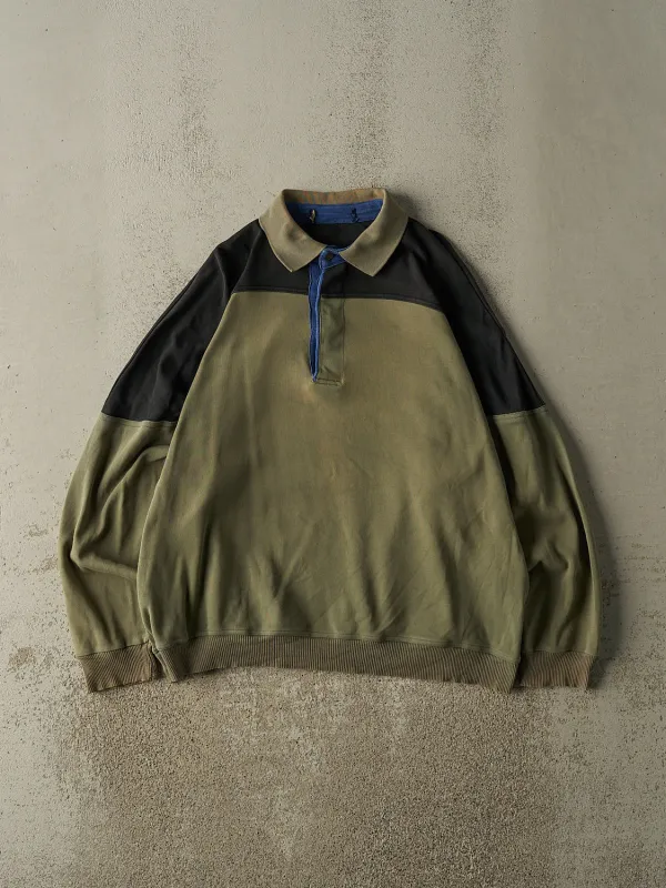 Vintage 90s Green & Black Quarter Button Sweater (L) sold by Rebalance Vintage