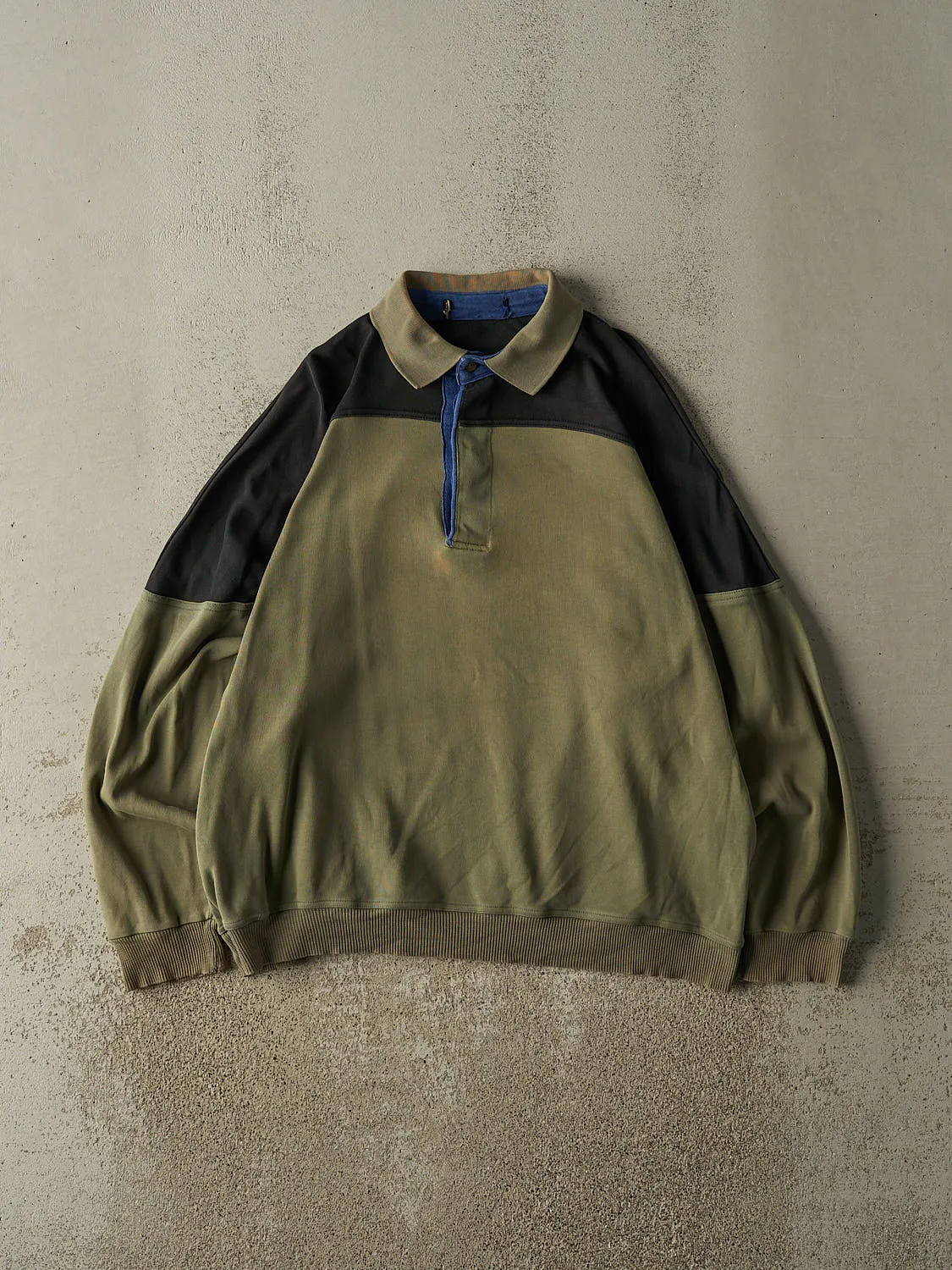 Vintage 90s Green & Black Quarter Button Sweater (L) sold by Rebalance Vintage